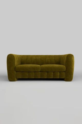 The Bowie Large Sofa In Luxe Kneedlecord Velvet Vintage Green on a plain background, seen from the front.