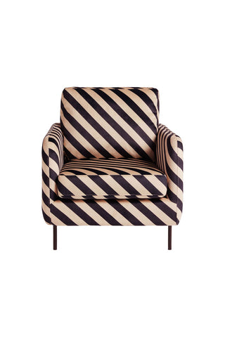 Cutout of the The Edie Sand and Black Stripe Armchair, seen from the front.