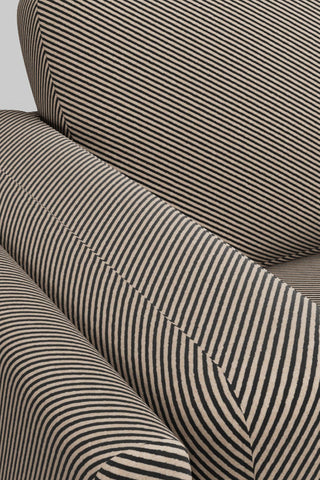 Detail shot of the fabric on The Grace Large Sofa In Studio Stripe Velvet Sand & Black.