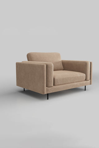 The Grace Love Seat In Luxe Kneedlecord Velvet Natural Whisper on a plain background, seen from a side angle.