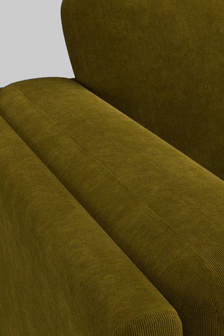 Detail shot of the fabric on The Grace Love Seat In Luxe Kneedlecord Velvet Vintage Green.