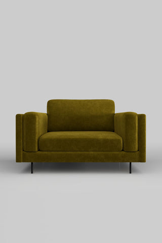 The Grace Love Seat In Luxe Kneedlecord Velvet Vintage Green on a plain background, seen from the front.