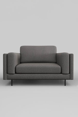 The Grace Love Seat In Timeless Texture Black Bean in front of a plain background.