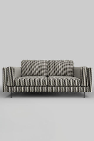 The Grace Medium Sofa In Geo Glam Woven Sand & Black on a plain background, seen from the front.