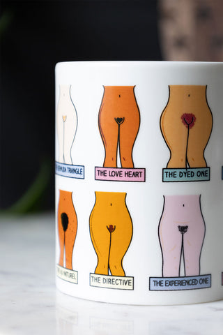 Close-up of the designs on The Muff Mug.