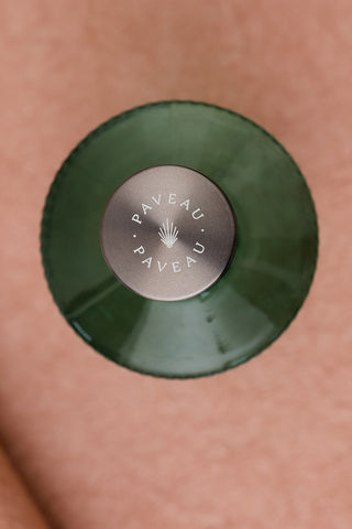 The Paveau - Gorgeous Ribbed Glass Carafe in Green seen from above.