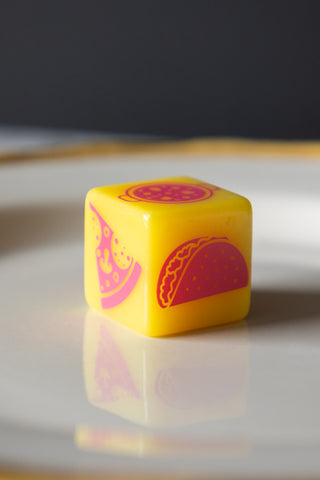 The Takeaway Dice displayed on a white plate.