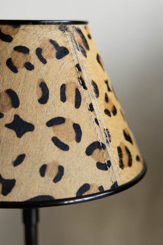 Close-up of the shade on the Thin Table Lamp With Leopard Shade.