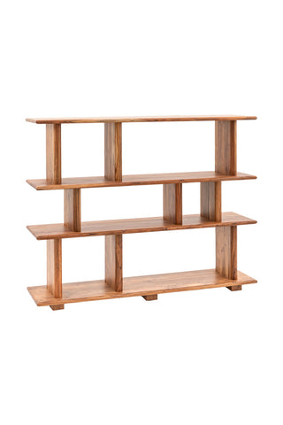 Cutout of the Large Freestanding Tiered Display Shelves seen from an angle, on a white background.