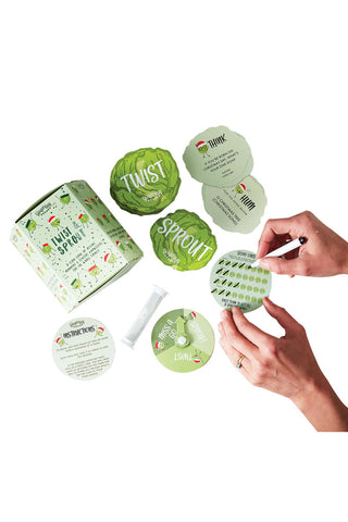 Cutout of the Twist & Sprout Game with a card being filled in.