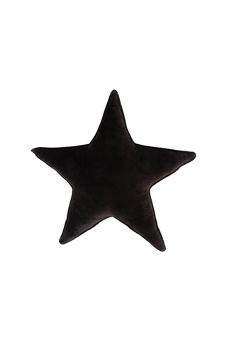 Cutout of the Velvet Star Cushion In Black on a white background.