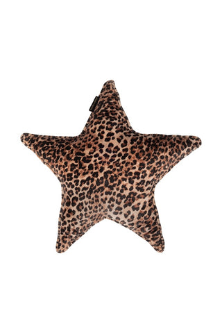 Cutout image of the Velvet Star Cushion In Leopard Print.