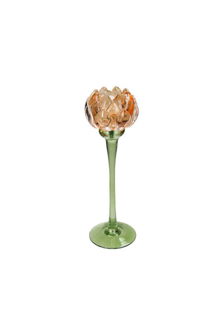 Cutout of the Vintage-Style Orange Glass Flower Candle Holder on a white background.