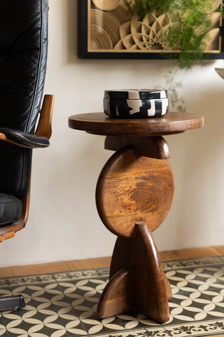 The Warm Brown Mango Wood Side Table displayed with a trinket box on top.