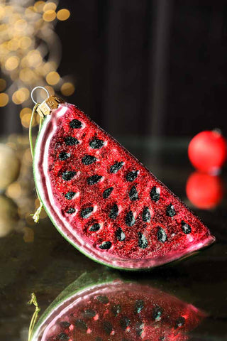 Lifestyle image of the Watermelon Glass Christmas Decoration