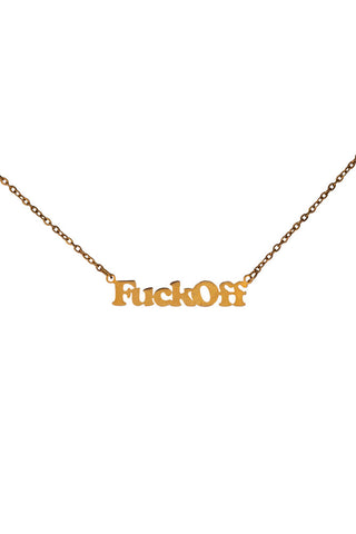 Cutout of the Waterproof Fuck Off Gold Necklace on a white background.