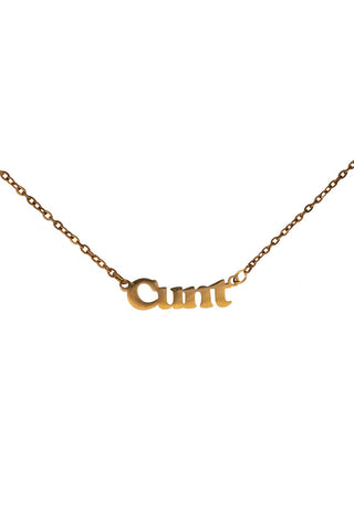 Cutout of the Waterproof Gold Cunt Necklace on a white background.