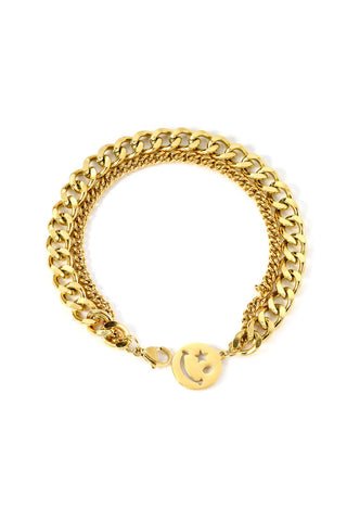 Cutout of the Waterproof Wink Face Gold Chain Bracelet on a white background.