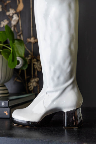 Close-up of the base of the Fabulous White Boot Vase.