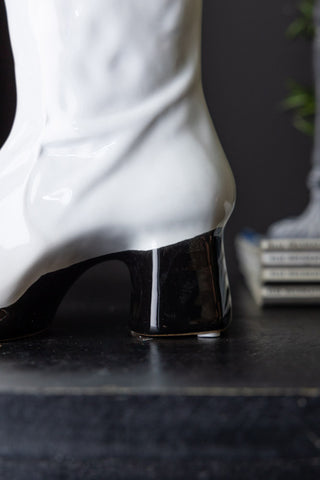 Close-up of the heel of the Fabulous White Boot Vase.