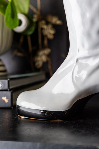 Close-up of the toe of the Fabulous White Boot Vase.