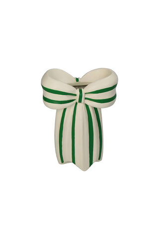 Cutout of the White & Green Beautiful Bow Bud Vase on a white background.