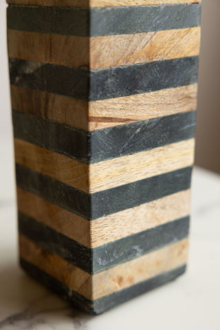 Close-up of the base of the Wood & Slate Tealight Holder.