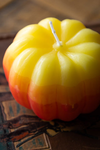 Detail shot of the Yellow Ombre Pumpkin Candle.