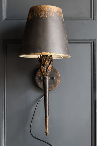 Image of the Aged Effect Black & Old Gold Torch Wall Light