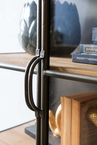 Close-up image of the handles on the Antique Brass Glass Display Cabinet