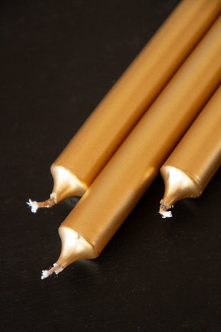 Image of the tip of 3 Metallic Gold Beautiful Dinner Candles