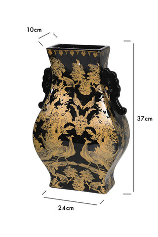 Dimension image of the Black & Gold Chinoiserie Porcelain Vase