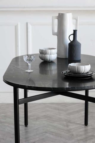 Close-up image of the Black Marble Dining Table