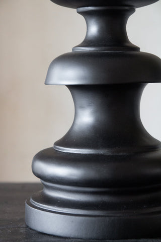 Image of the base of the Black Turned Wood Table Lamp With Linen Lamp Shade