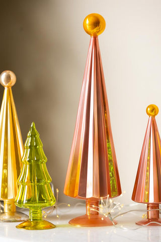 Detail image of the Luxury Set Of 3 Pink & Gold Pleated Christmas Trees