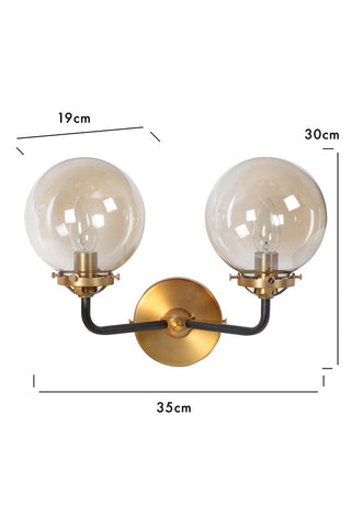 Dimension image of the Double Globe Smoked Glass Wall Light