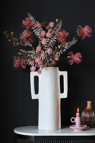 Lifestyle arrangement featuring the Faux Silver Fern Leaf Stem