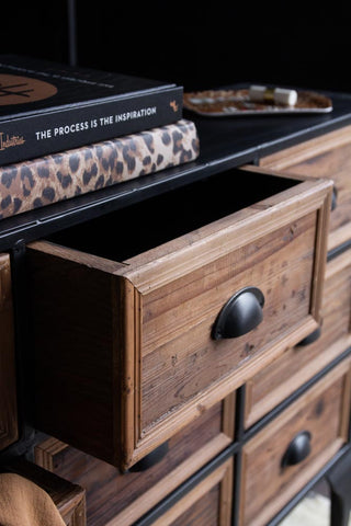 Close-up image of one of the drawers open on the Haberdashery 12 Drawer Shop Counter With Glass Top