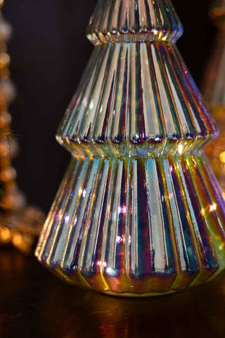 Close-up of the base of the Large Glass Christmas Tree With LED Lights.