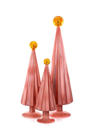 Image of the Luxury Set Of 3 Pink & Gold Pleated Christmas Trees on a white background