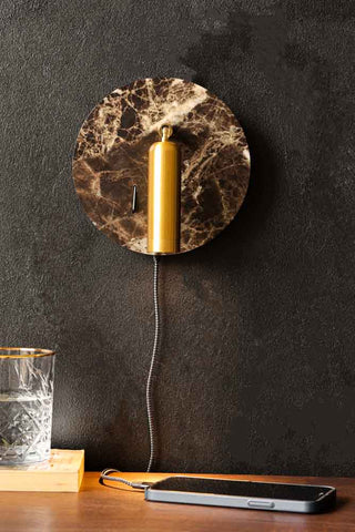 Lifestyle image of the Brown Marble Effect Light With USB