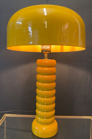 Close-up detail of the mustard lamp. 