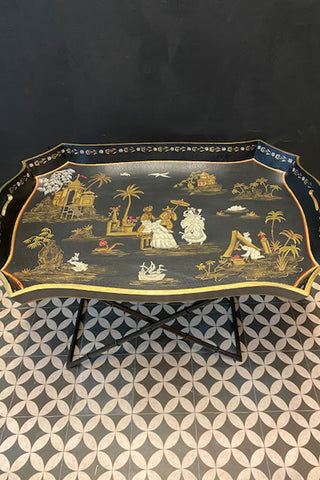 Black Chinoiserie-style Deco Tray Table - SECONDS