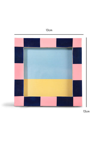 Image of the Pink Checkered Photo Frame on a white background with dimensions