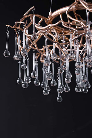 Close-up image of the Rose Gold Droplet Chandelier