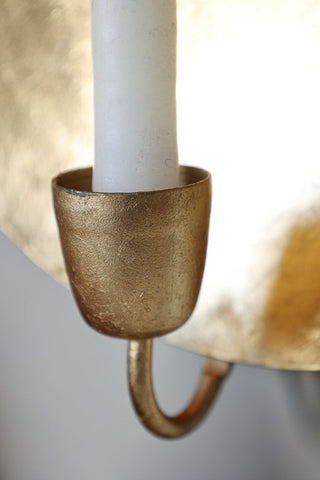 Image of the candle holder on the Round Gold Leaf Candlestick Holder Wall Sconce