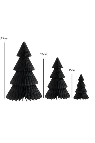 Dimension image of the Set Of 3 Black Honeycomb Christmas Trees