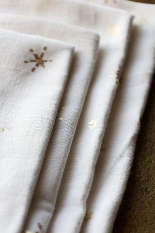 Close-up image of the Set Of 4 White Napkins With Gold Stars