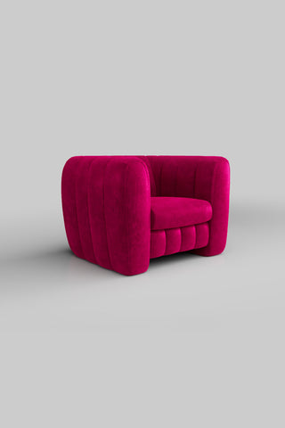 The Bowie Love Seat In Luxe Needlecord Velvet Harry's Pink on a plain background, seen from a side angle.