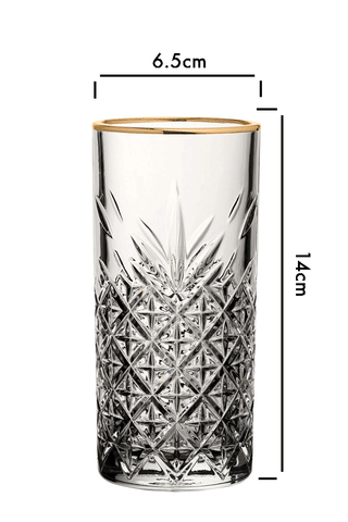 Dimension image of the Vintage Cut Glass Hi Ball With Gold Rim